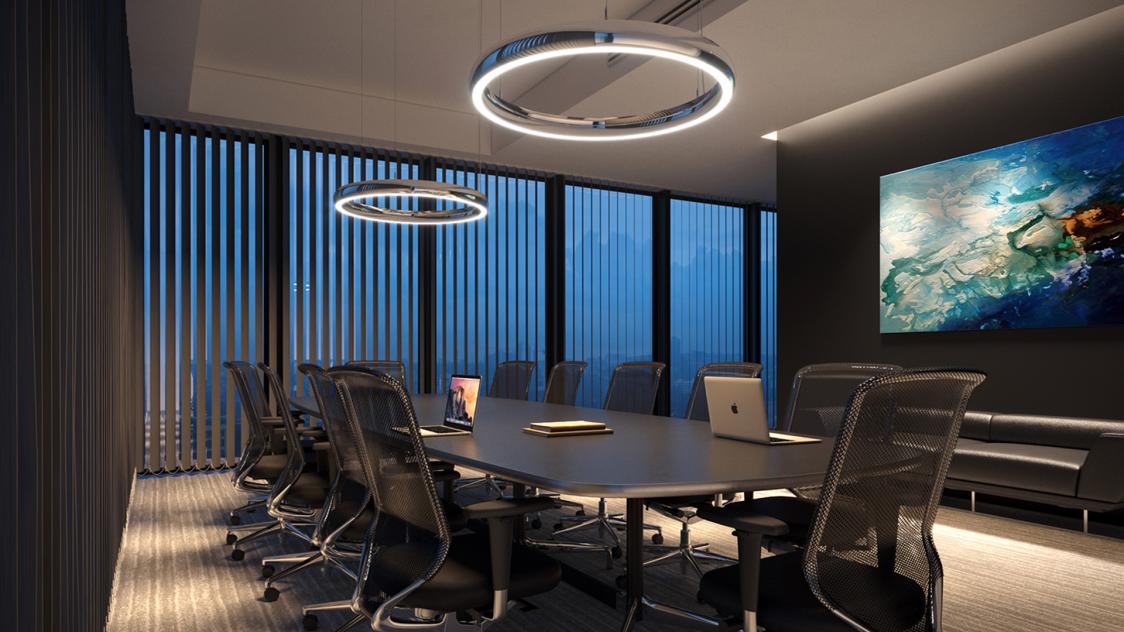 <p>BOARDROOM WITH POLISHED ALUMINUM MIRROR FINISH</p>