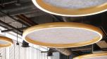 Thumbnail for <p>CLOSE UP OF GOLD METALLIC FIXTURE WITH GRAY ACOUSTIC PANEL</p>