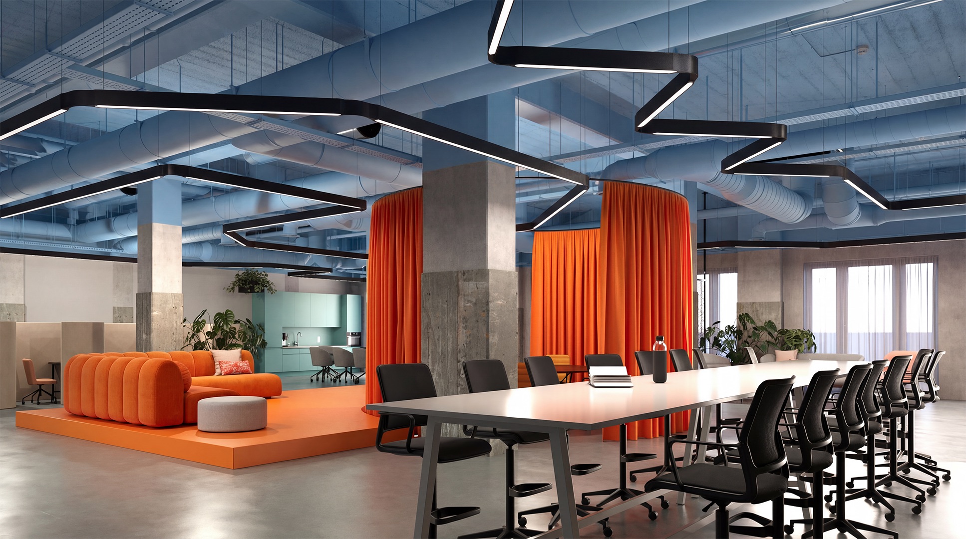An office with the continuous Bend-It fixture above
